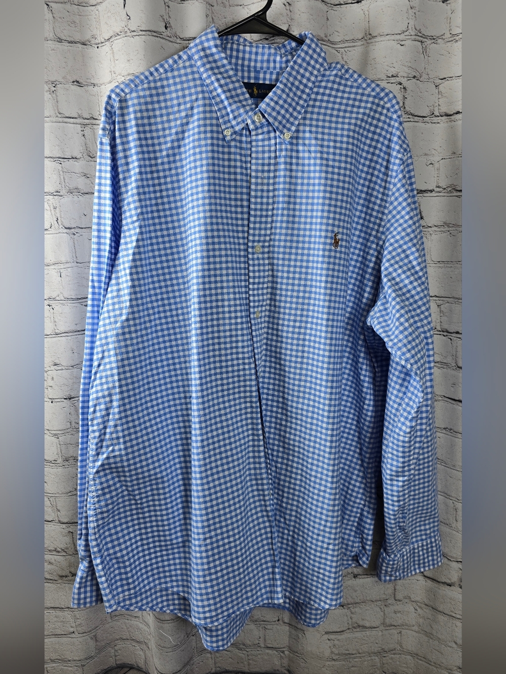 Ralph Lauren Men's Light Blue Gingham Long Sleeve Button-Down Shirt Size XXL